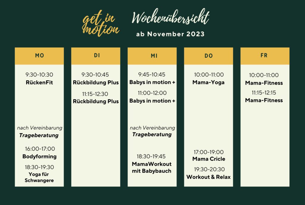 Kursübersicht get in motion, Stand: November 2023